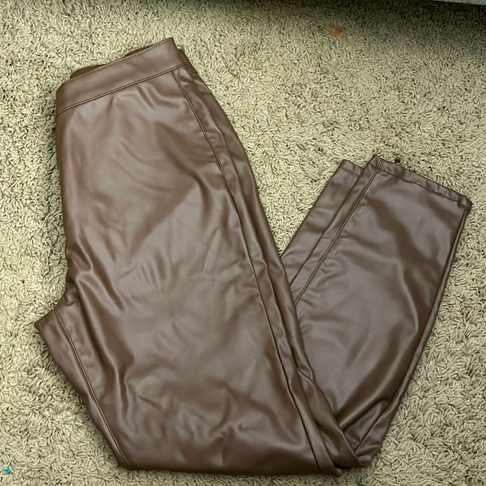 1511 Inc Faux Leather Leggings Women’s Brown Size 14 Stretch Soft